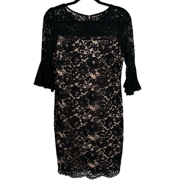 DKNY Lace Ruffle Sleeve Cocktail Dress Black Size 6 NWT - Picture 1 of 9